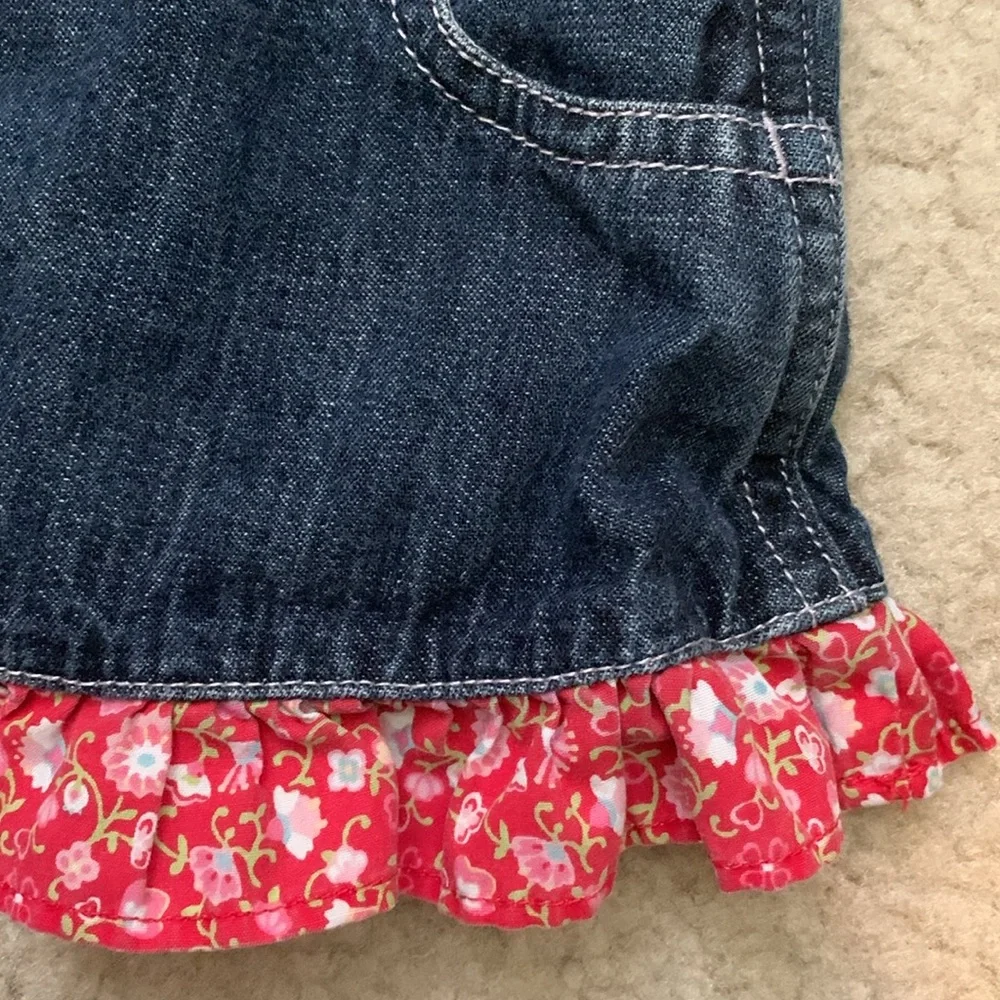 Gymboree Denim Floral Overall Jumper Dress 0-3 Months Pockets Cotton Red Blue